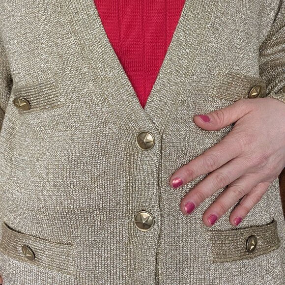 Valerie Stevens - 90s Gold Metallic Wool cardigan - Large - Picture 4 of 5
